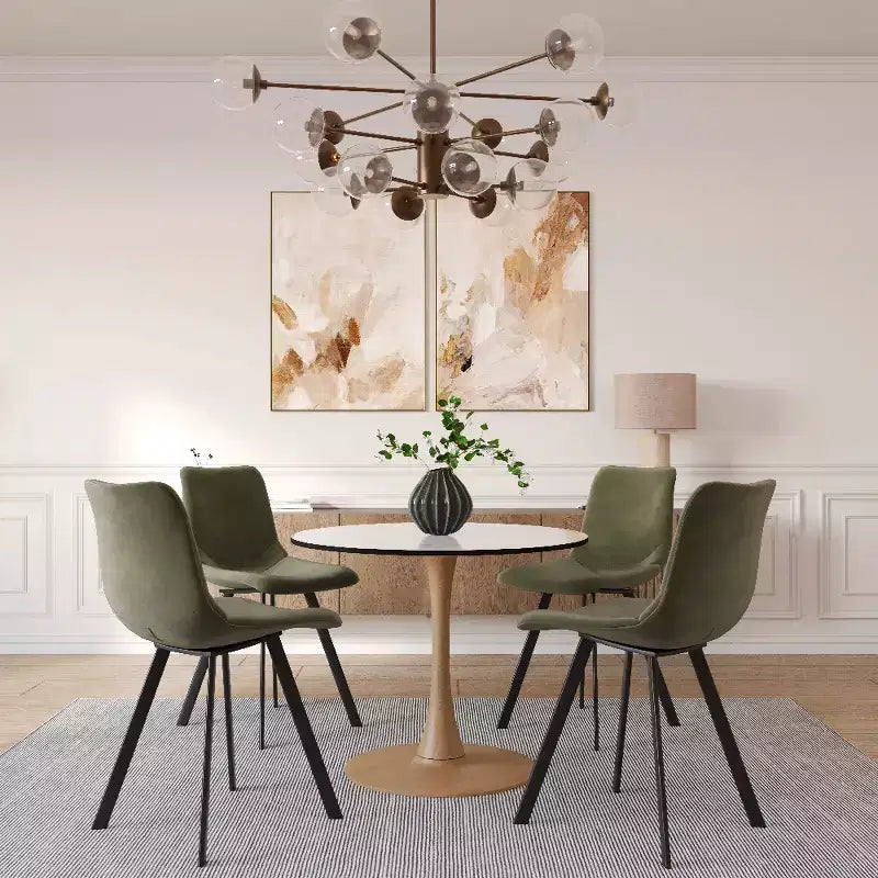 Tavolo da pranzo rotondo da 27", piano in MDF e base a piedistallo in acciaio, multicolore, 4 posti