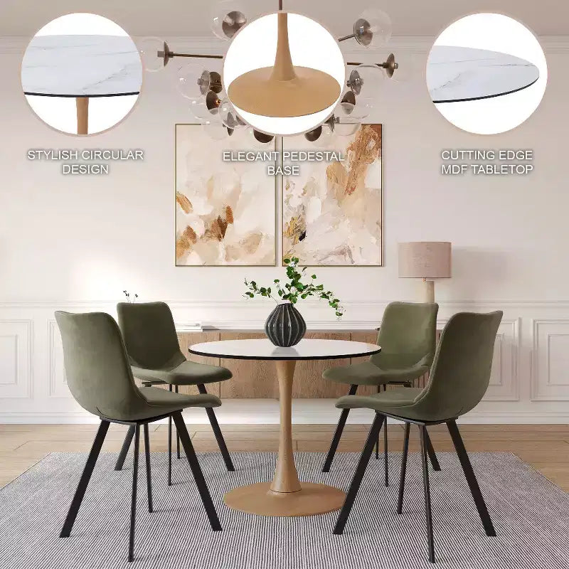Tavolo da pranzo rotondo da 27", piano in MDF e base a piedistallo in acciaio, multicolore, 4 posti