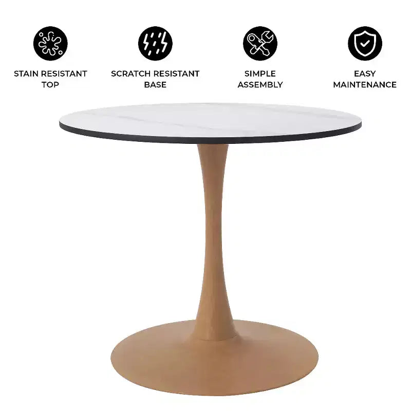 Tavolo da pranzo rotondo da 27", piano in MDF e base a piedistallo in acciaio, multicolore, 4 posti