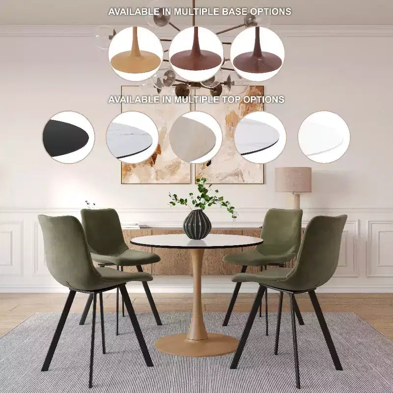 Tavolo da pranzo rotondo da 27", piano in MDF e base a piedistallo in acciaio, multicolore, 4 posti