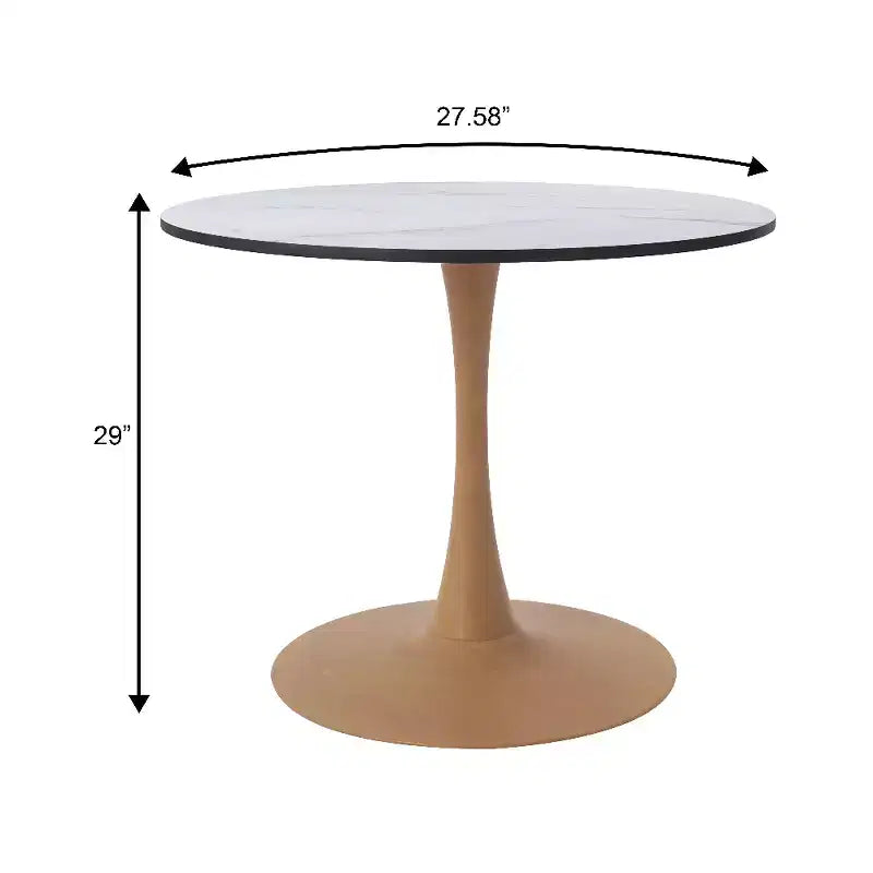 Tavolo da pranzo rotondo da 27", piano in MDF e base a piedistallo in acciaio, multicolore, 4 posti