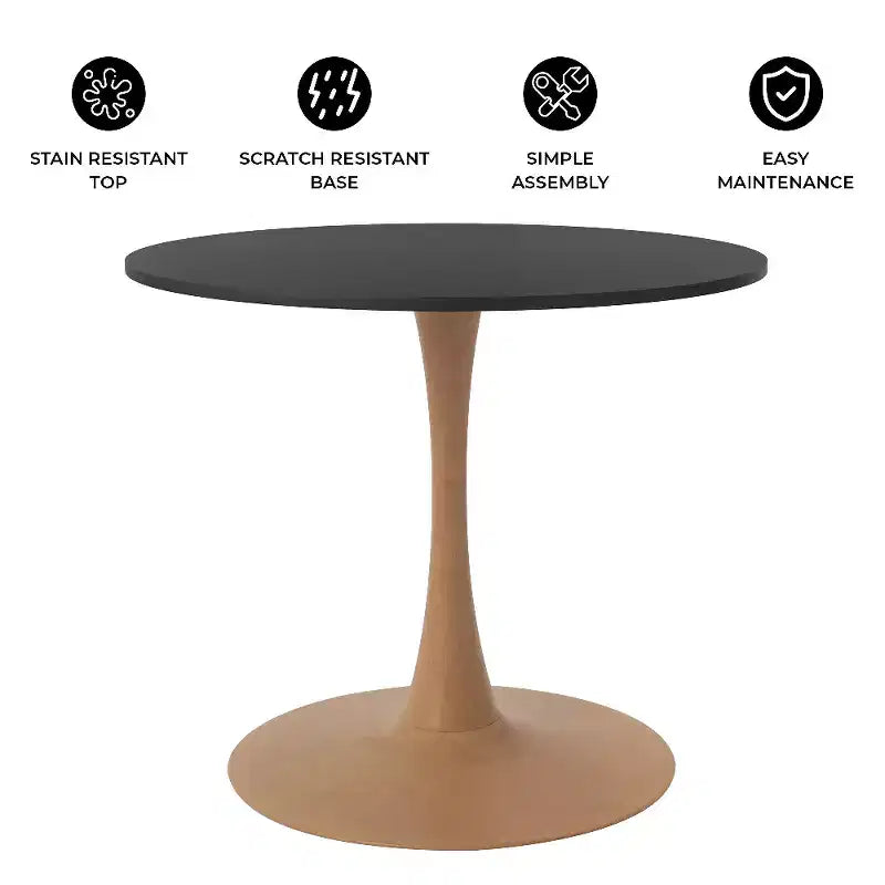 Tavolo da pranzo rotondo da 27", piano in MDF e base a piedistallo in acciaio, multicolore, 4 posti