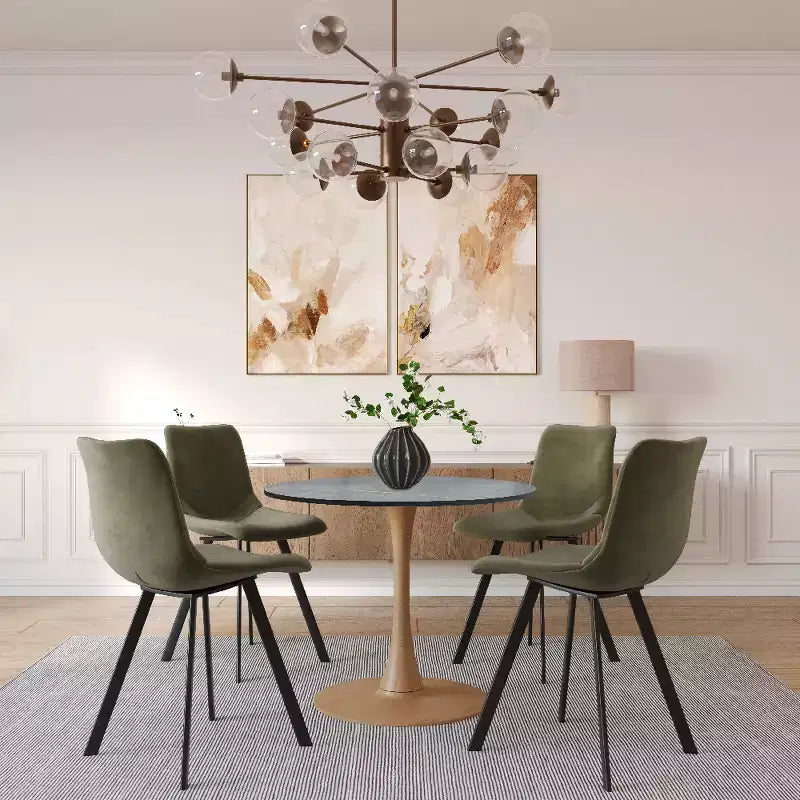 Tavolo da pranzo rotondo da 27", piano in MDF e base a piedistallo in acciaio, multicolore, 4 posti