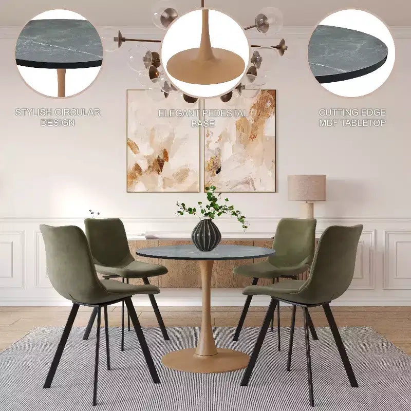 Tavolo da pranzo rotondo da 27", piano in MDF e base a piedistallo in acciaio, multicolore, 4 posti