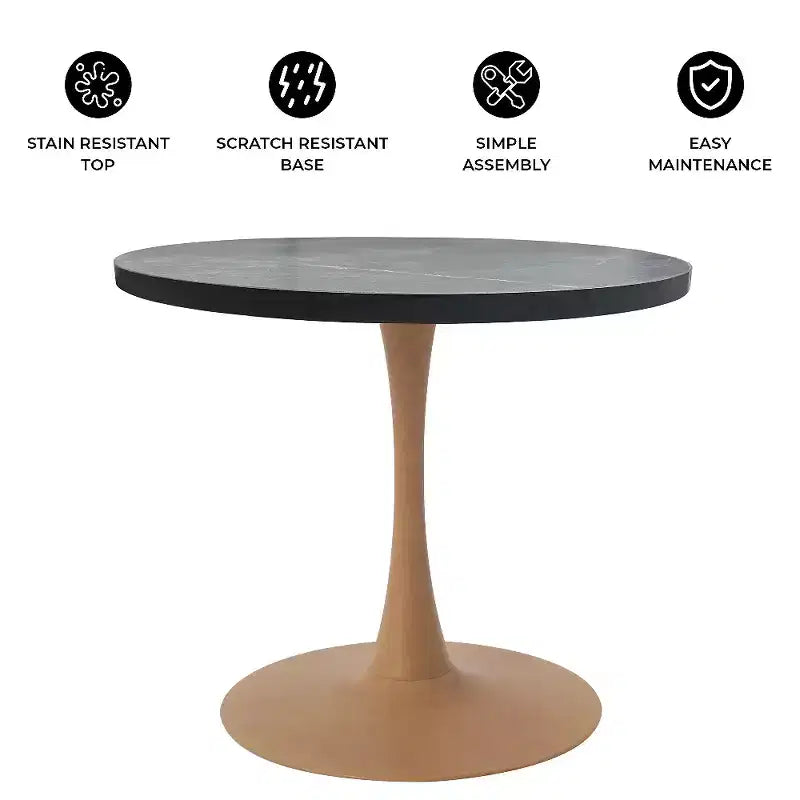 Tavolo da pranzo rotondo da 27", piano in MDF e base a piedistallo in acciaio, multicolore, 4 posti