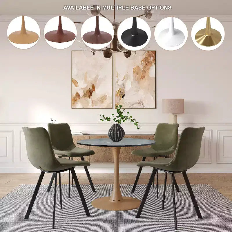 Tavolo da pranzo rotondo da 27", piano in MDF e base a piedistallo in acciaio, multicolore, 4 posti