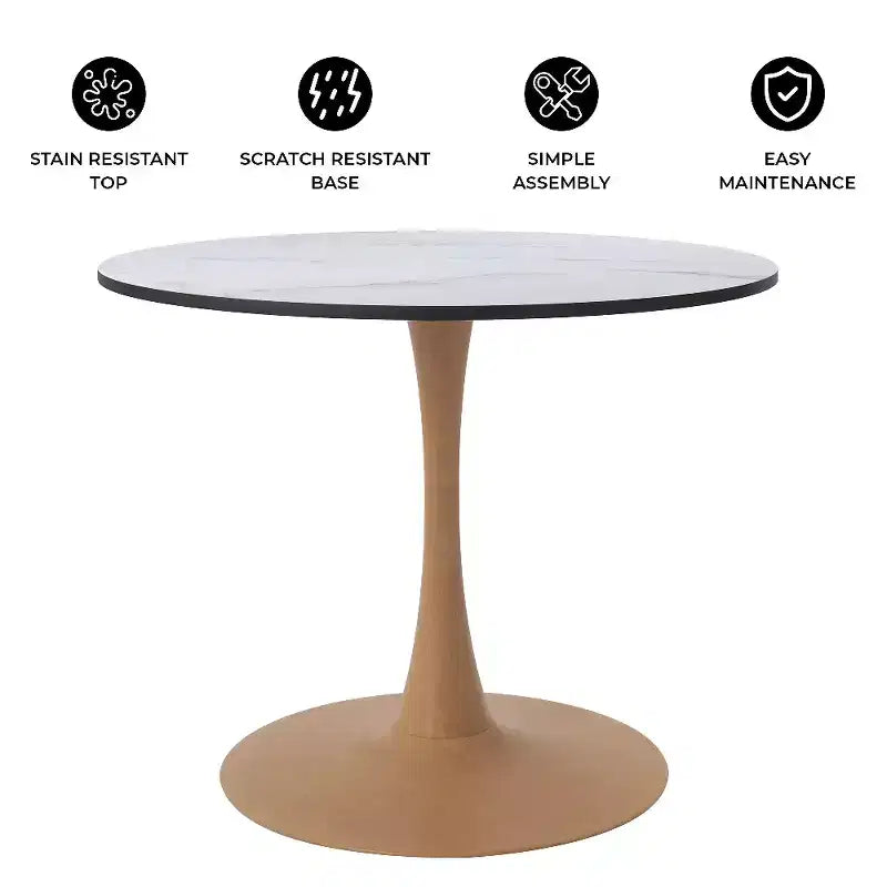 Tavolo da pranzo rotondo da 27", piano in MDF e base a piedistallo in acciaio, multicolore, 4 posti
