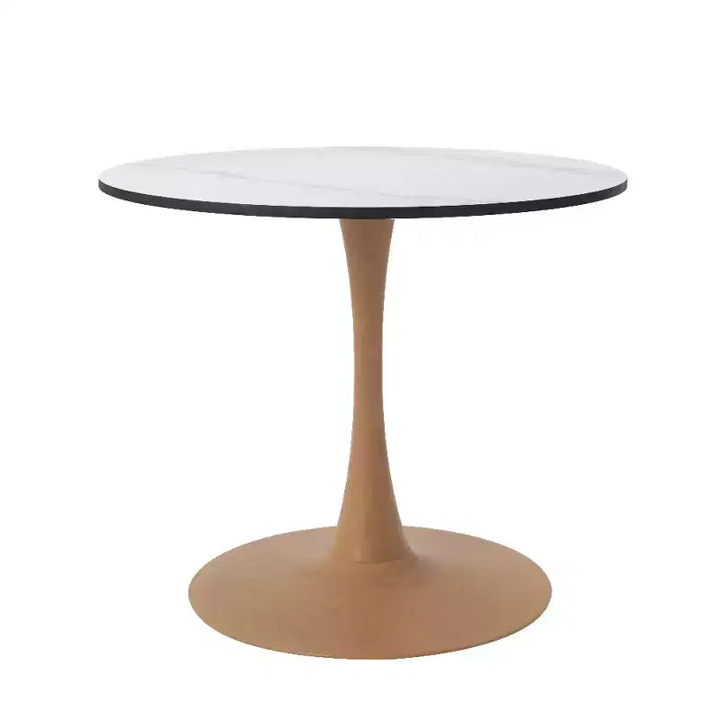Tavolo da pranzo rotondo da 27", piano in MDF e base a piedistallo in acciaio, multicolore, 4 posti