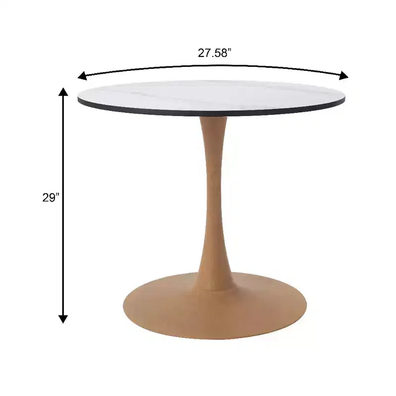 Tavolo da pranzo rotondo da 27", piano in MDF e base a piedistallo in acciaio, multicolore, 4 posti