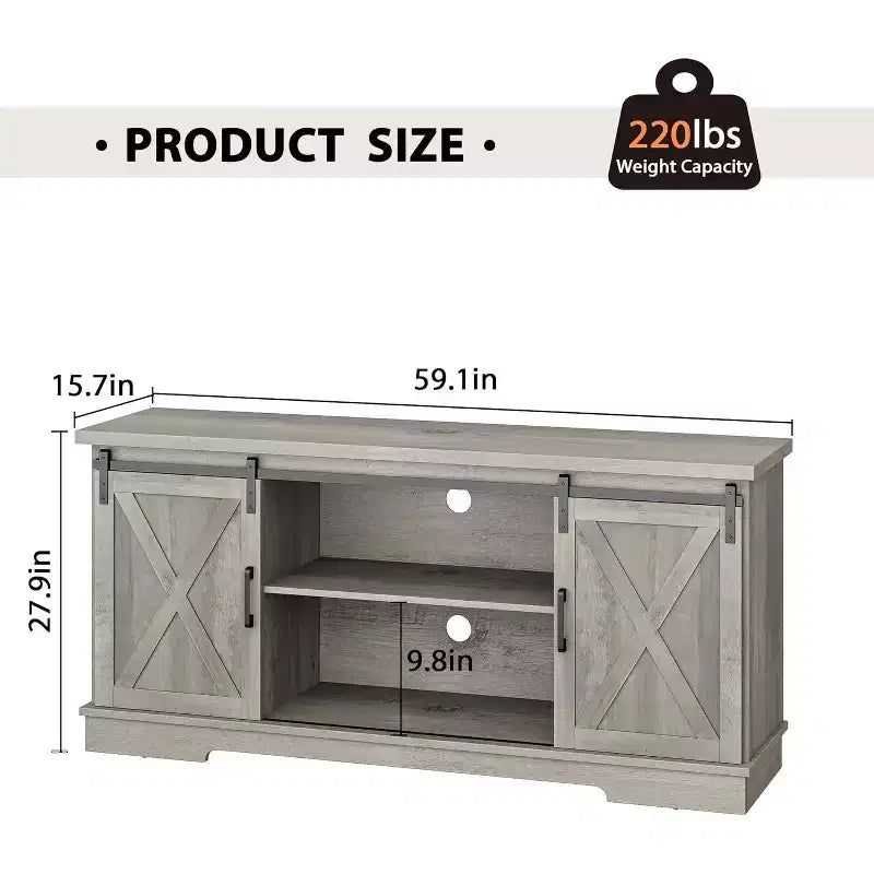 Mobile TV rustico grigio/bianco, 65", stile porta scorrevole singola
