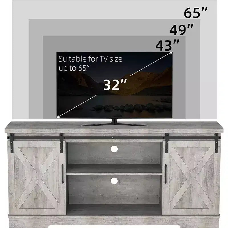 Mobile TV rustico grigio/bianco, 65", stile porta scorrevole singola