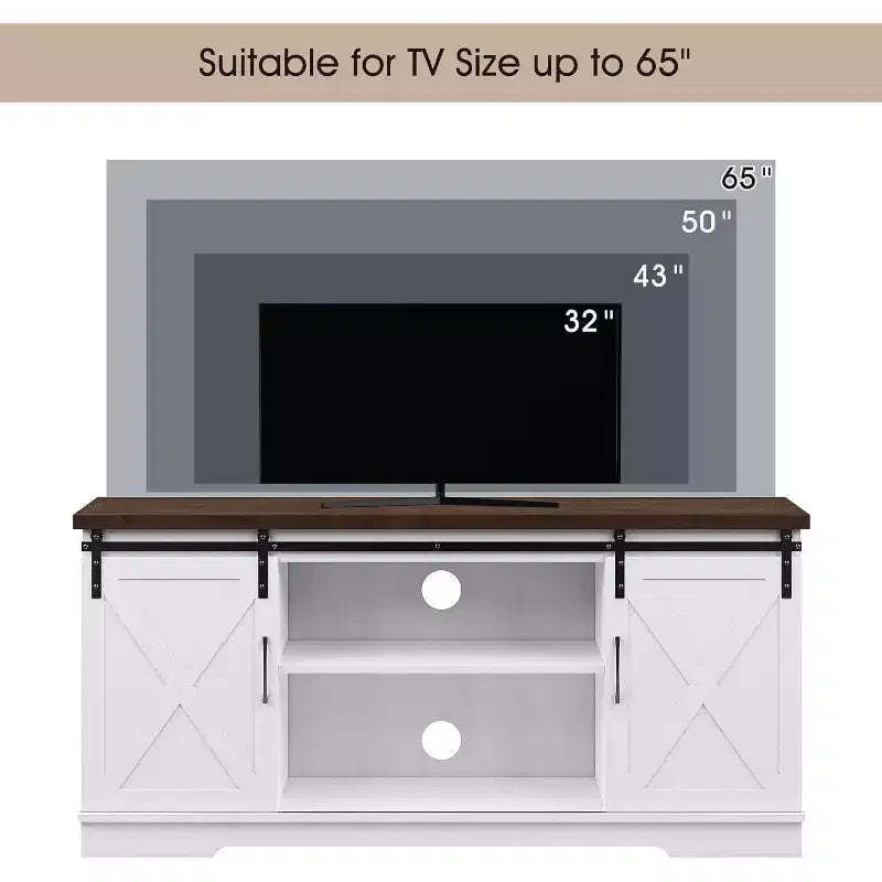 Mobile TV rustico grigio/bianco, 65", stile porta scorrevole singola