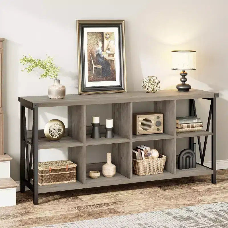 Libreria a console a 8 cubi, grigia e colori retrò, 1–2 persone