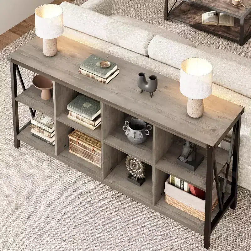 Libreria a console a 8 cubi, grigia e colori retrò, 1–2 persone