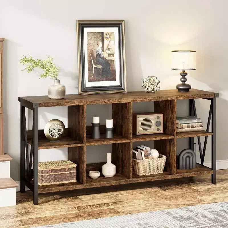 Libreria a console a 8 cubi, grigia e colori retrò, 1–2 persone