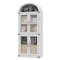 Libreria ad arco alta 183 cm, bianco/legno, vetrina con 2 cassetti, montaggio da 1 persona