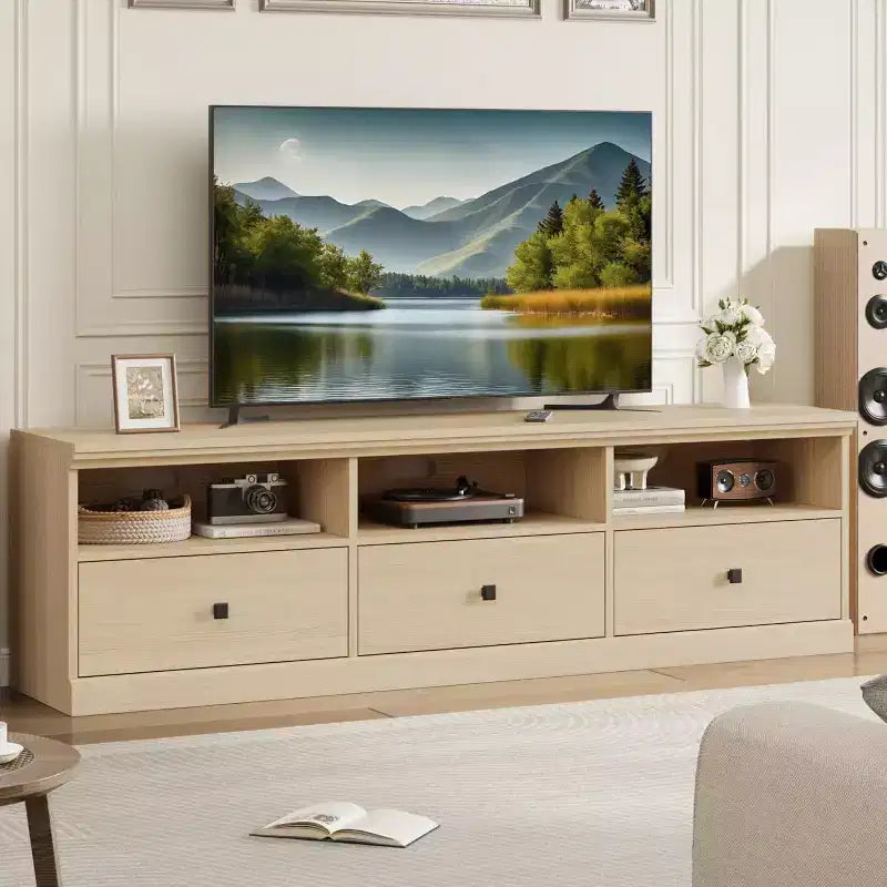 70" TV Stand, Black/Natural, Fits TVs up to 75"