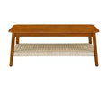 CuisinSmart Rattan Coffee Table with Storage, Mid-Century Coffee Table with Woven Shelf, Farmhouse Wood Low Rectangle Tea Table