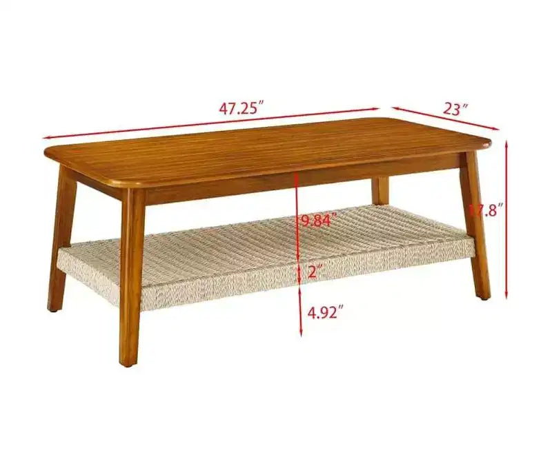 Tavolino rettangolare noce scuro con ripiano in rattan intrecciato, base a 4 gambe, 1-4 posti a sedere