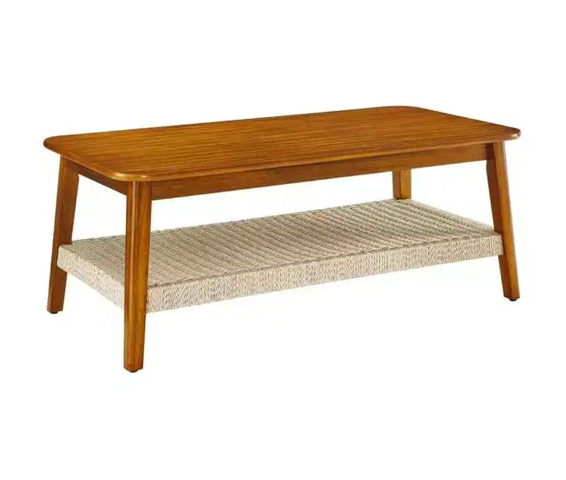 Tavolino rettangolare noce scuro con ripiano in rattan intrecciato, base a 4 gambe, 1-4 posti a sedere