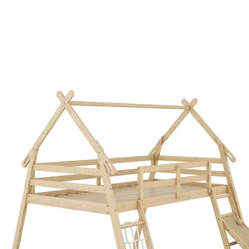 Letto a castello matrimoniale/Queen naturale/bianco con rampa per arrampicata, 2 posti letto