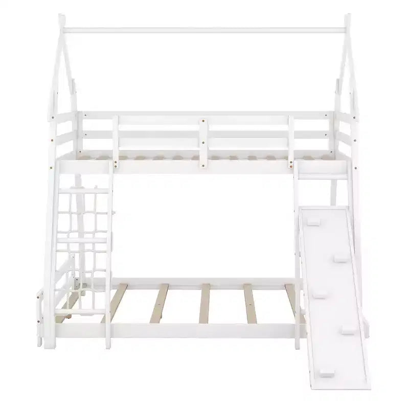 Letto a castello matrimoniale/Queen naturale/bianco con rampa per arrampicata, 2 posti letto