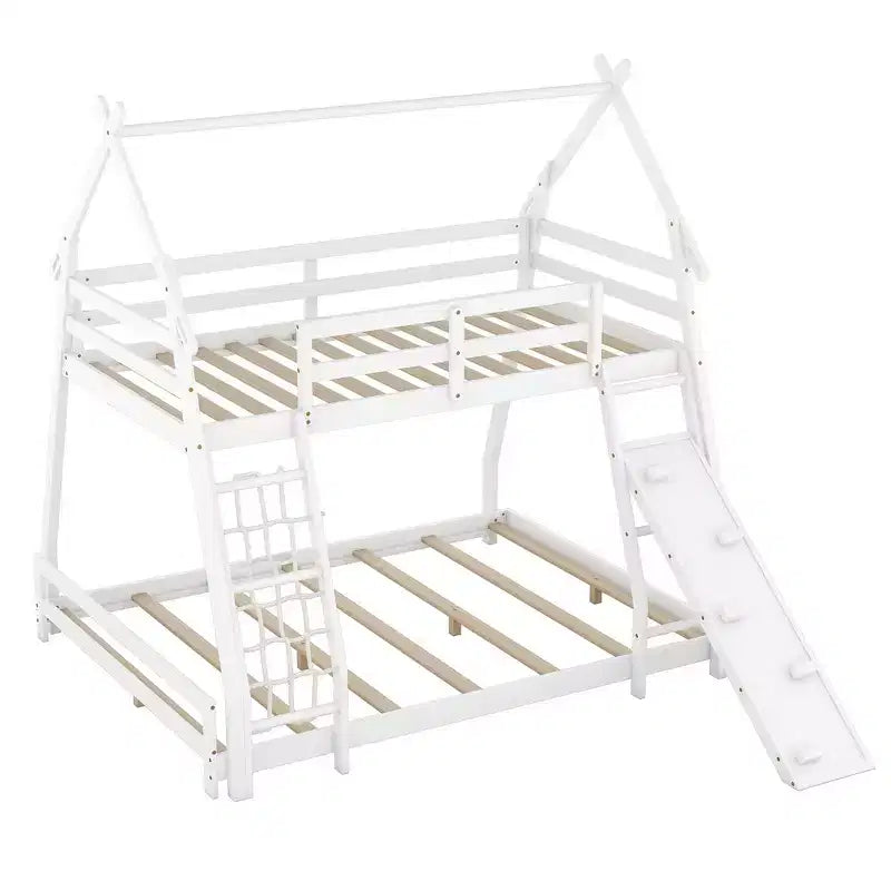 Letto a castello matrimoniale/Queen naturale/bianco con rampa per arrampicata, 2 posti letto