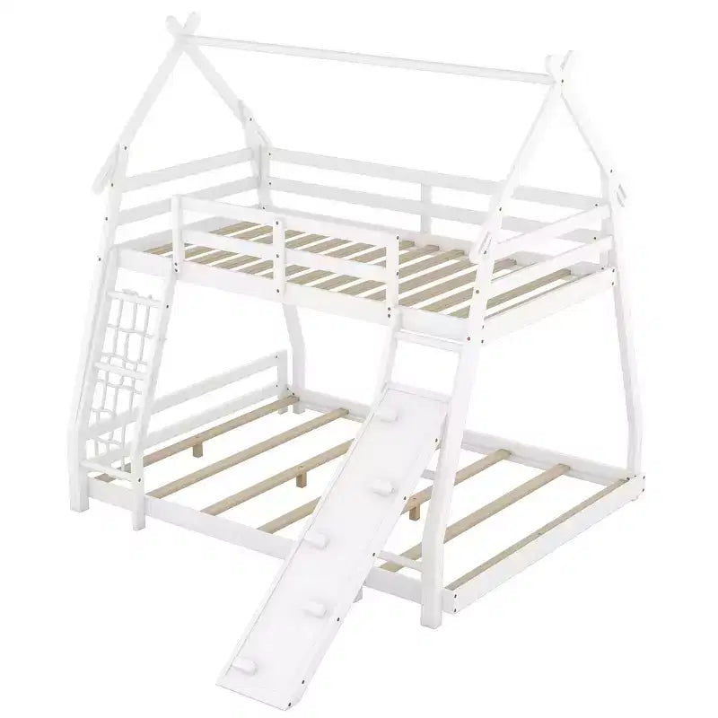 Letto a castello matrimoniale/Queen naturale/bianco con rampa per arrampicata, 2 posti letto