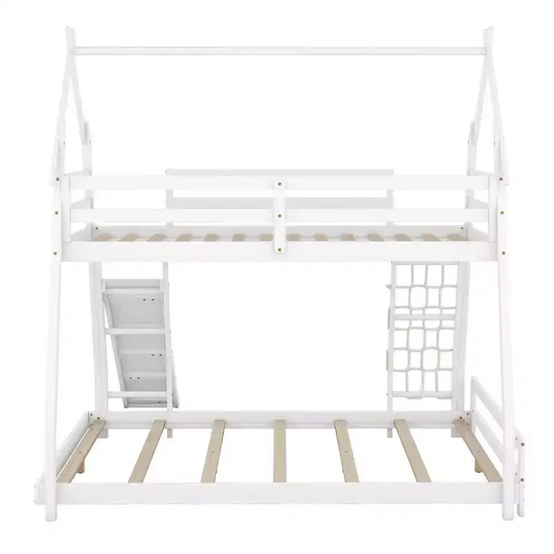 Letto a castello matrimoniale/Queen naturale/bianco con rampa per arrampicata, 2 posti letto
