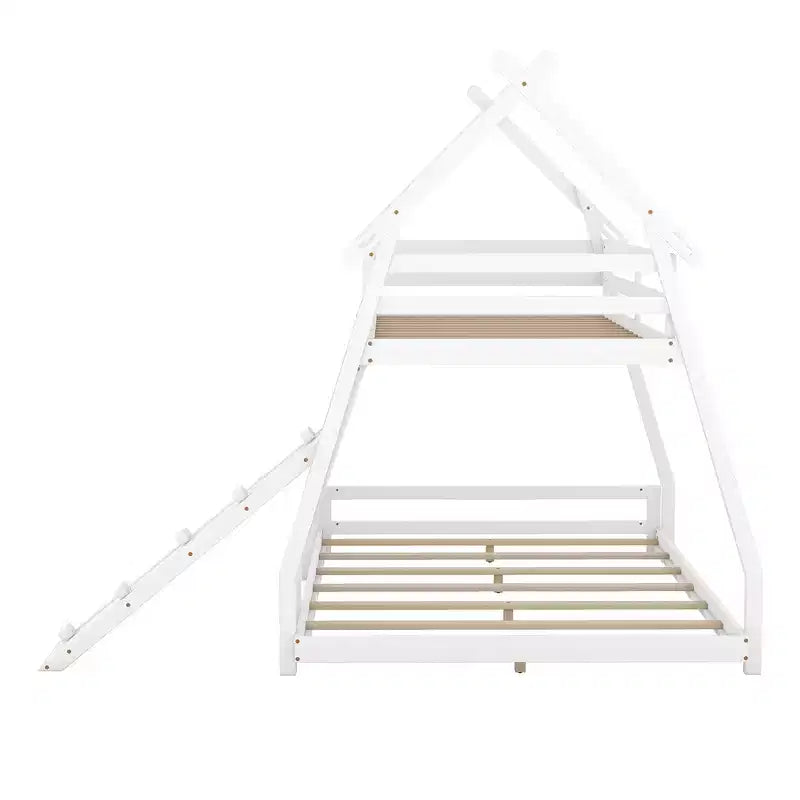 Letto a castello matrimoniale/Queen naturale/bianco con rampa per arrampicata, 2 posti letto