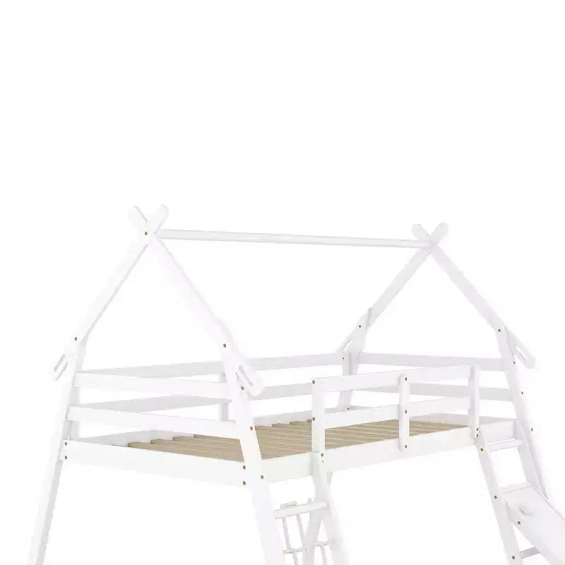 Letto a castello matrimoniale/Queen naturale/bianco con rampa per arrampicata, 2 posti letto