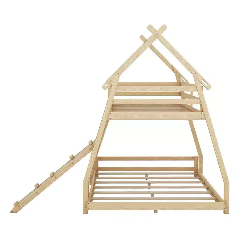 Letto a castello matrimoniale/Queen naturale/bianco con rampa per arrampicata, 2 posti letto