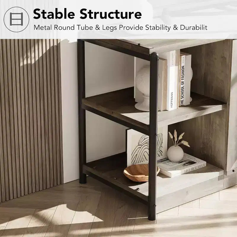 Mobile TV industriale grigio/rovere scuro da 160 cm con ante a rete, adatto a TV fino a 75"