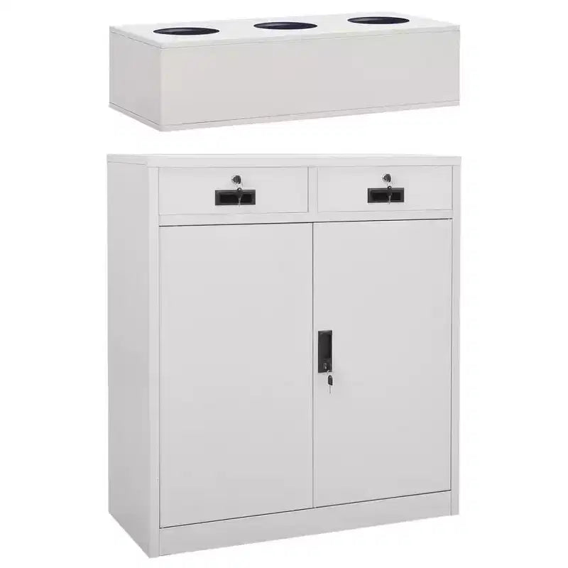 Light Grey Steel & Glass Cabinet with Planter Box, 2-Door, 1-Person Assembly