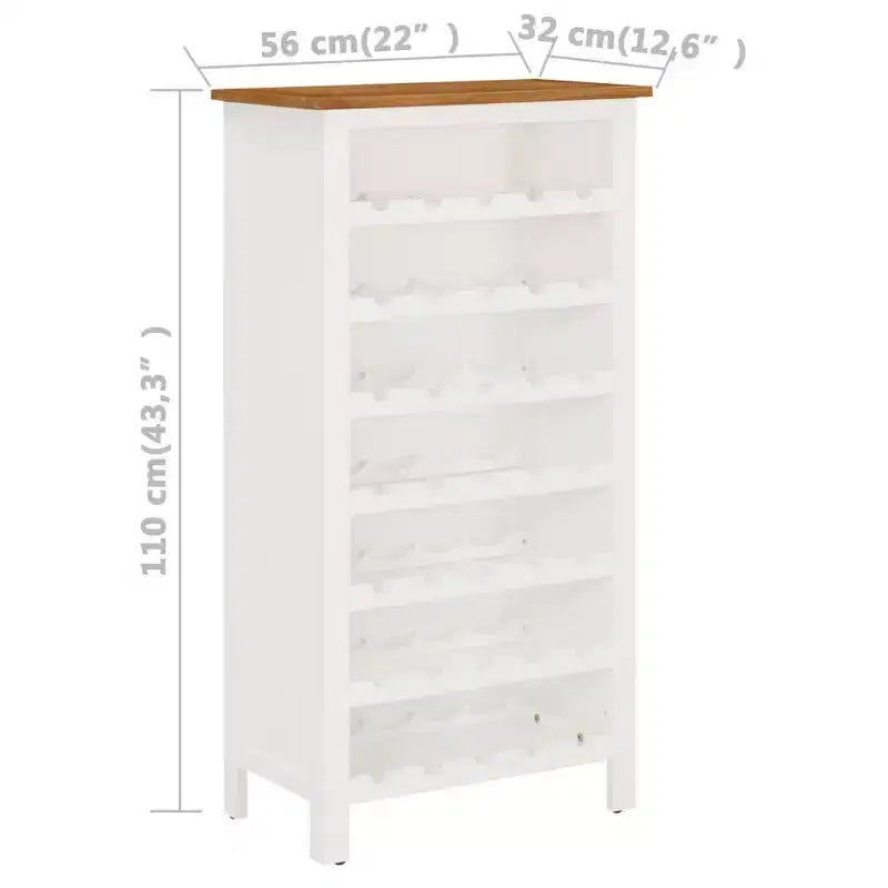 Mobiletto Portabottiglie da Pavimento Bianco, Piano in Rovere Massiccio, Singolo, 35 Bottiglie