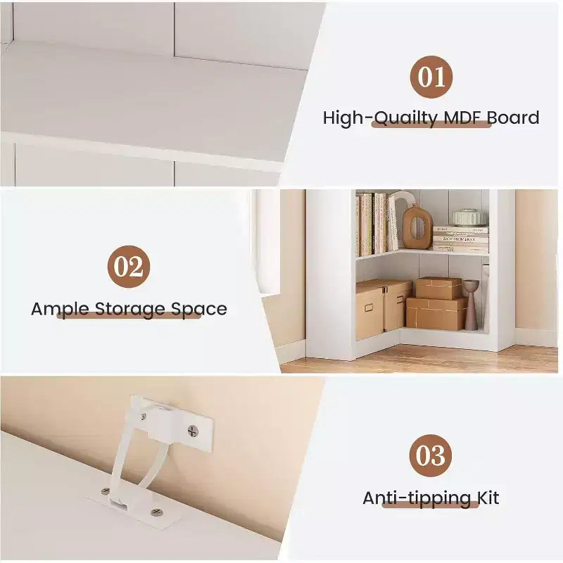 Libreria angolare a 5 ripiani a L Nera/Bianca/Legno, stile rustico, Uso singolo