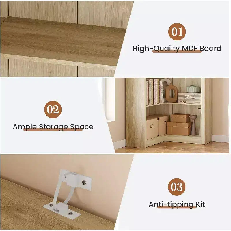 Libreria angolare a 5 ripiani a L Nera/Bianca/Legno, stile rustico, Uso singolo