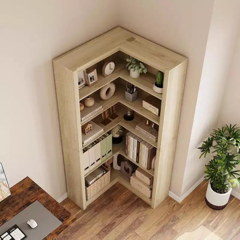 Libreria angolare a 5 ripiani a L Nera/Bianca/Legno, stile rustico, Uso singolo