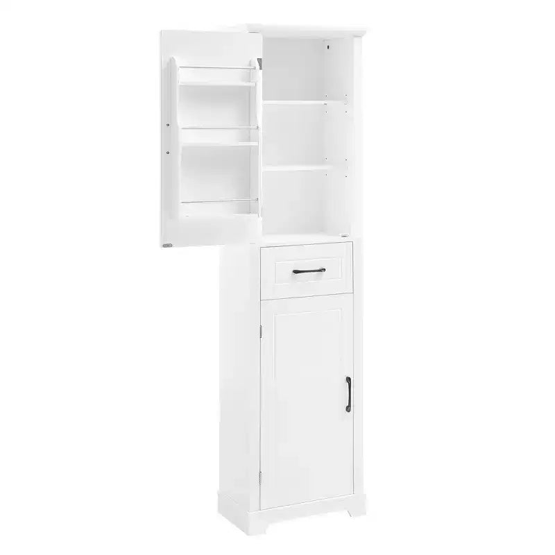 Armadietto alto da bagno bianco, a 2 ante, autoportante, monoposto