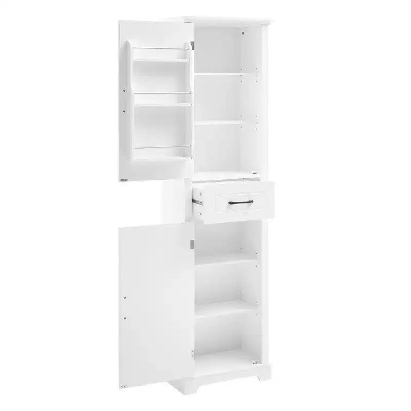Armadietto alto da bagno bianco, a 2 ante, autoportante, monoposto