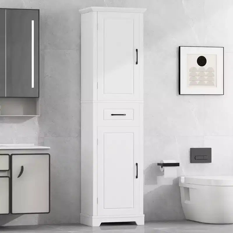Armadietto alto da bagno bianco, a 2 ante, autoportante, monoposto