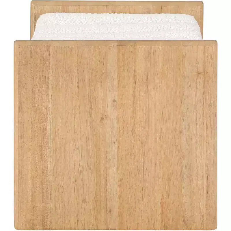 Panca 2 posti in tessuto bouclé nero/crema, gambe in legno naturale