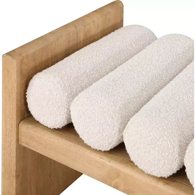 Panca 2 posti in tessuto bouclé nero/crema, gambe in legno naturale
