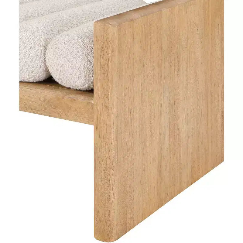 Panca 2 posti in tessuto bouclé nero/crema, gambe in legno naturale