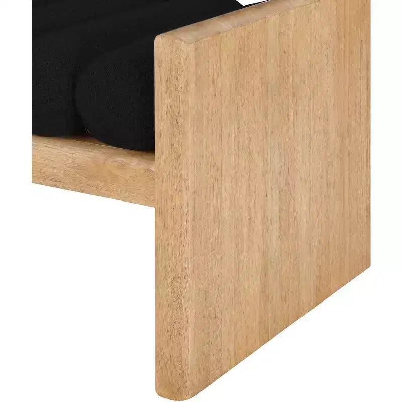 Panca 2 posti in tessuto bouclé nero/crema, gambe in legno naturale