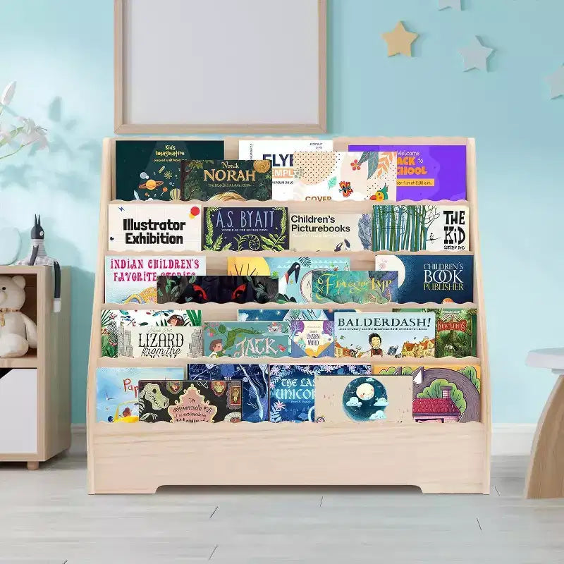 Libreria inclinata per bambini a 5 ripiani, in legno, bianca, per 1 bambino