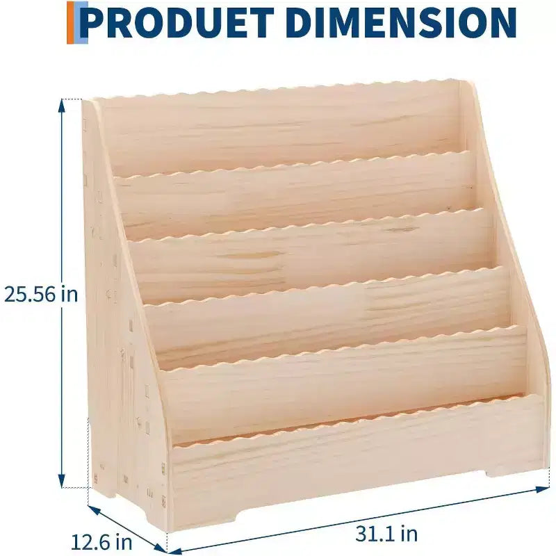 White 5-Tier Slanted Kids Bookshelf, Wood, for 1 Child