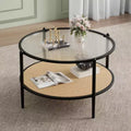 Round Coffee Table with Storage Shelf, 30 Modern Simple 2 Tier Boho Glass Top Metal Center Table, Farmhouse Circular Cocktail Tables for Living Room