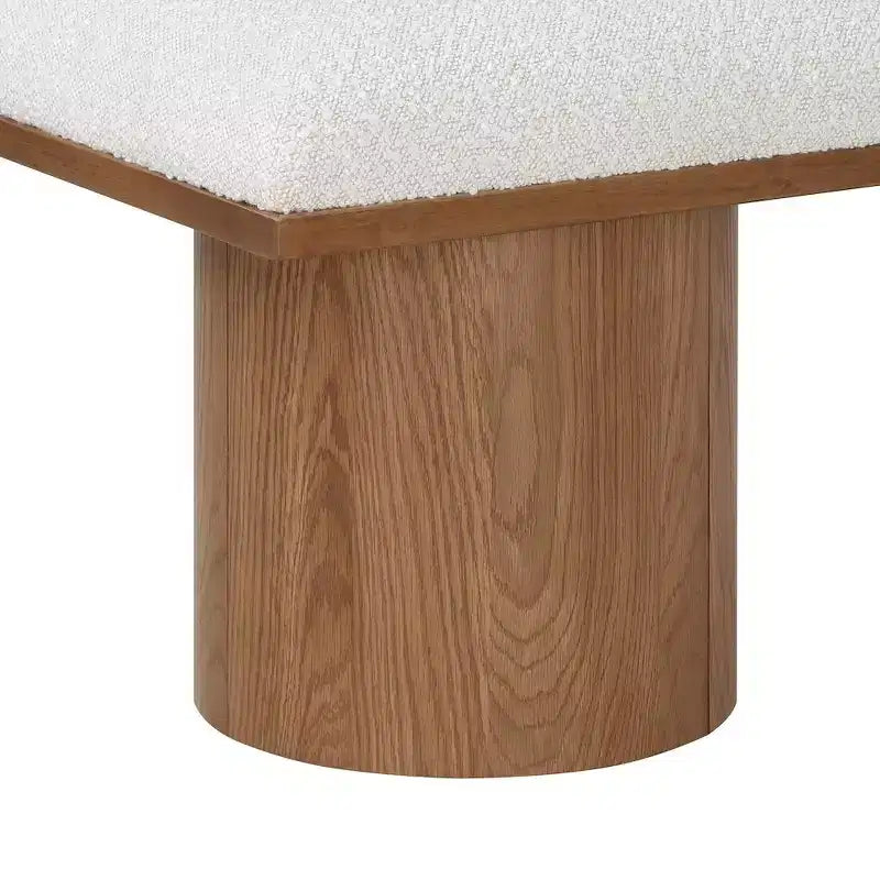 Cream Boucle Fabric Bench, Channel-Tufted, 4-Seat