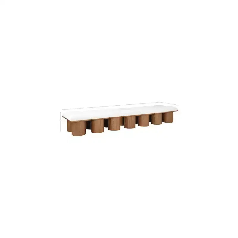 Cream Boucle Fabric Bench, Channel-Tufted, 4-Seat